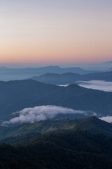 On the top of the mountain, in the morning the sun shone beautifully