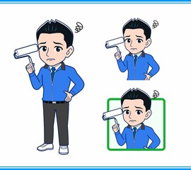 青いジャンバーを着たサラリーマン