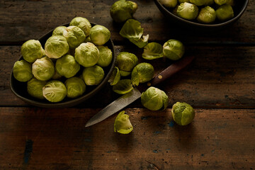 Wet knife and Brussels sprouts