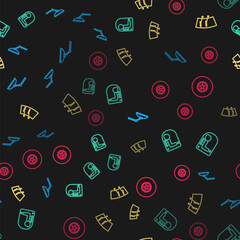 Set line Windscreen wiper, Gear shifter, and Car brake disk on seamless pattern. Vector.