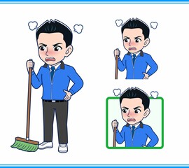 青いジャンバーを着たサラリーマン