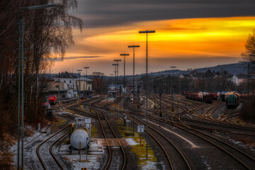 Obraz na płótnie Canvas Bahnhof, Bahnhof Marktredwitz, Marktredwitz, Winter, HDR, Railroad, Germany, Bavaria, Oberfranken