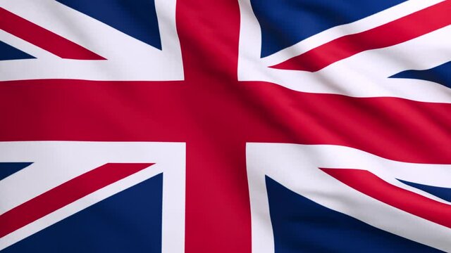 Close-up of the flag of the United Kingdom waving in the breeze, realistic 3D animation