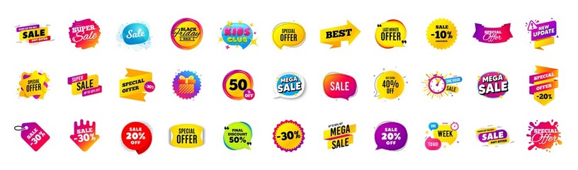 Best discount offer banners. Price deal sale stickers. Black friday special offer tags. Sale bubble coupon. Promotion discount banner templates design. Buy offer sticker. Super deal set. Vector