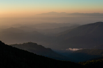 On the top of the mountain, in the morning the sun shone beautifully