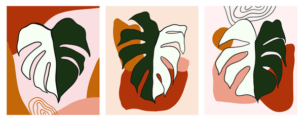 Hand drawn vector abstract tropical leaves background