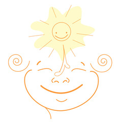 Happy, sunny, smile. Continuous line art abstract woman face.