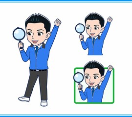 青いジャンバーを着たサラリーマン