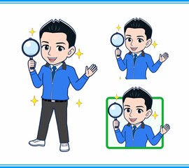 青いジャンバーを着たサラリーマン