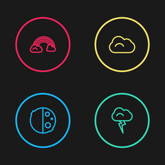 Set line Eclipse of the sun, Storm, Cloud and Rainbow with clouds icon. Vector.