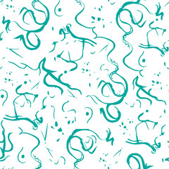 Abstract painted pattern African motives. Green blots on a white background, vector seamless ornament for fabric and paper.