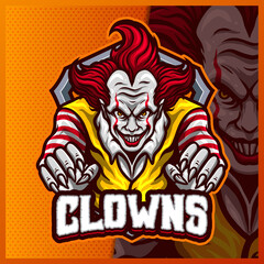 Smile Clown mascot esport logo design illustrations vector template, Joker logo for team game streamer youtuber banner twitch discord