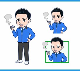 青いジャンバーを着たサラリーマン