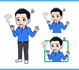 青いジャンバーを着たサラリーマン