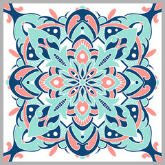 Traditional ornate Portuguese tiles azulejos. Ethnic folk ornament. The vintage pattern. Majolica. Vector decorative background.