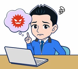 青いジャンバーを着たサラリーマン