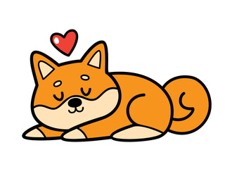 Vector illustration of cartoon shiba in love isolated on white.