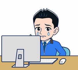 青いジャンバーを着たサラリーマン