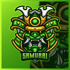 Samurai Oni mascot esport logo design illustrations vector template, Devil Ninja Mask logo for team game streamer youtuber banner twitch discord