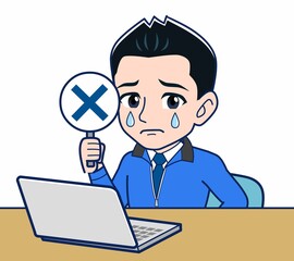 青いジャンバーを着たサラリーマン