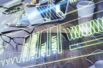 Double exposure of education theme drawing and cell phone background.