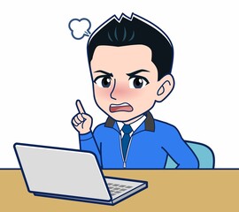 青いジャンバーを着たサラリーマン