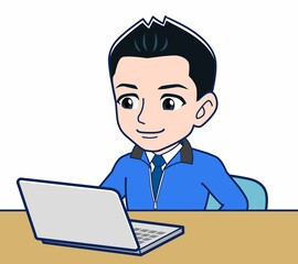 青いジャンバーを着たサラリーマン