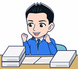 青いジャンバーを着たサラリーマン