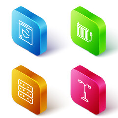 Set Isometric line Washer, Heating radiator, Server, Data, Web Hosting and Street light icon. Vector.