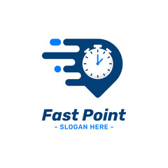 Fast point logo design template. Pin marker icon with timer combination. Symbol concept of delivery, courier, express, moving, transport, automotive, etc.