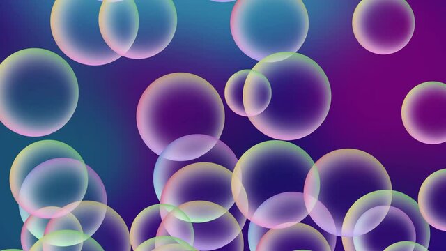 Animation of colorful soap bubbles flying up. Abstract floating shampoo or suds on gradient dark background. Looped live wallpaper. animated stock footage