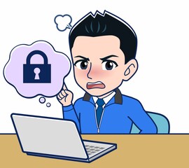 青いジャンバーを着たサラリーマン