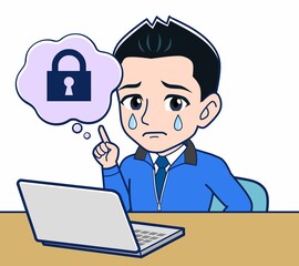 青いジャンバーを着たサラリーマン