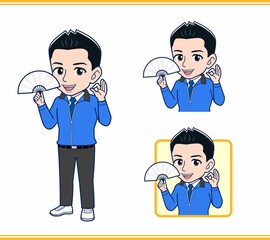 青いジャンバーを着たサラリーマン