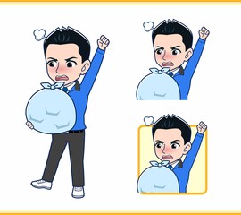 青いジャンバーを着たサラリーマン