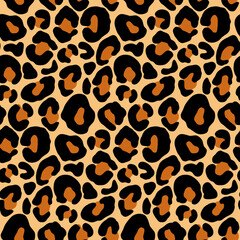Leopard print, cheetah seamless pattern, jaguar texture. Jungle exotic background. Leo repeat vector design. Wild Animals fur illustration.