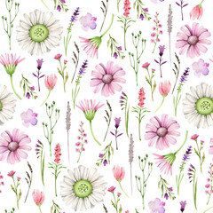 Watercolor seamless floral pattern.wildflowers pattern