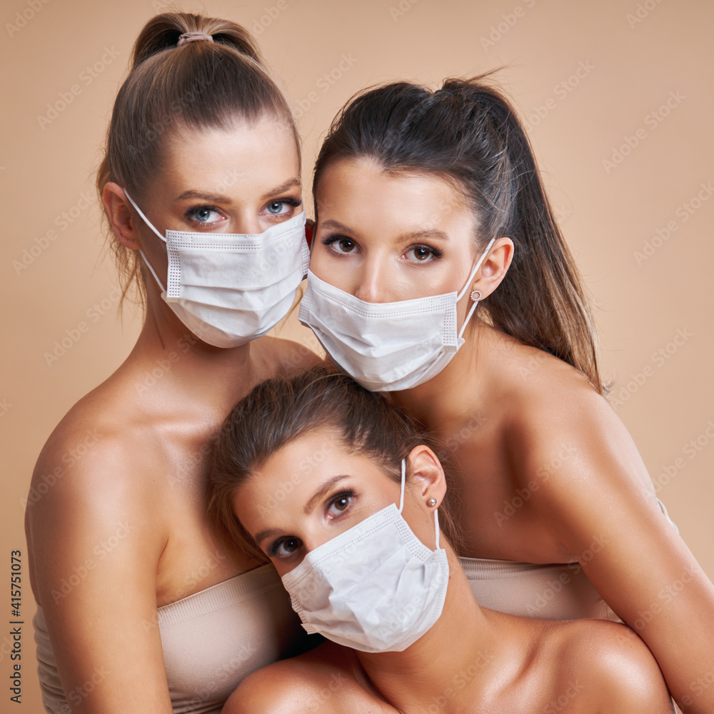 Wall mural diverse group of women in masks isolated over background