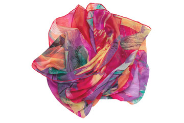 Silk shawl isolated. Close-up of a beautifully folded multicolored silk scarf or headscarf isolated...