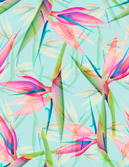 Tropical monstera and palm leaves. seamless stylish fashion floral pattern, in Hawaiian style