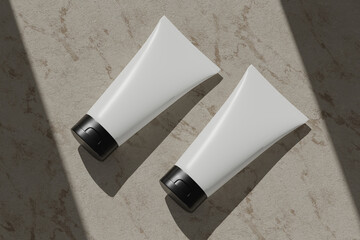 3d rendering bottle cosmetic mockups . Mock up scene with podium for product display.  brown background