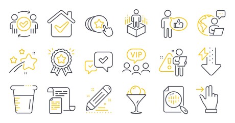 Set of Business icons, such as Like, Cooking beaker, Brand contract symbols. Touchscreen gesture, Documents, Vip clients signs. Approve, Ice cream, Augmented reality. Hold heart. Vector