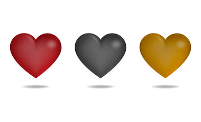 Red,black and gold hearts isolated on white background.