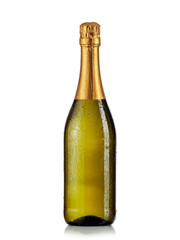 Full green champagne bottle with drops