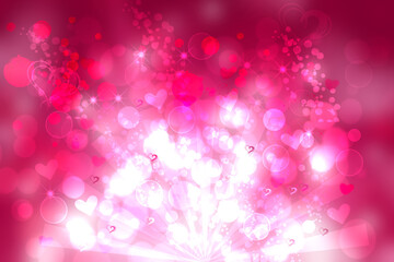 Abstract festive blur bright pink purple background texture with white pink hearts love bokeh and stars for valentine or wedding card. Space for design. Card concept.