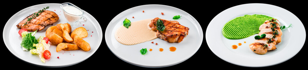 Set with different delicious grilled meat