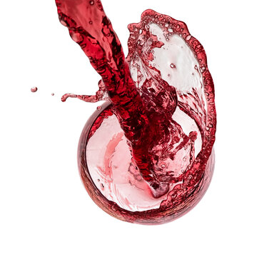 Red wine pour and splash, top view
