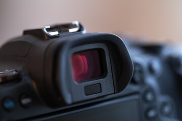 Fototapeta na wymiar Close up viewfinder on a professional digital camera.