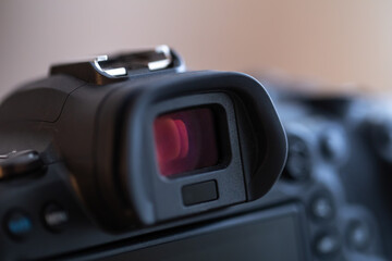 Close up viewfinder on a professional digital camera.