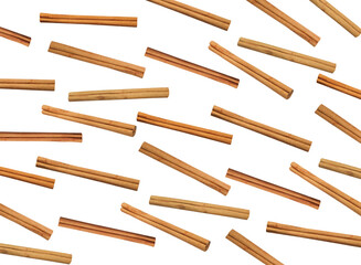 Aromatic cinnamon sticks on white background, top view